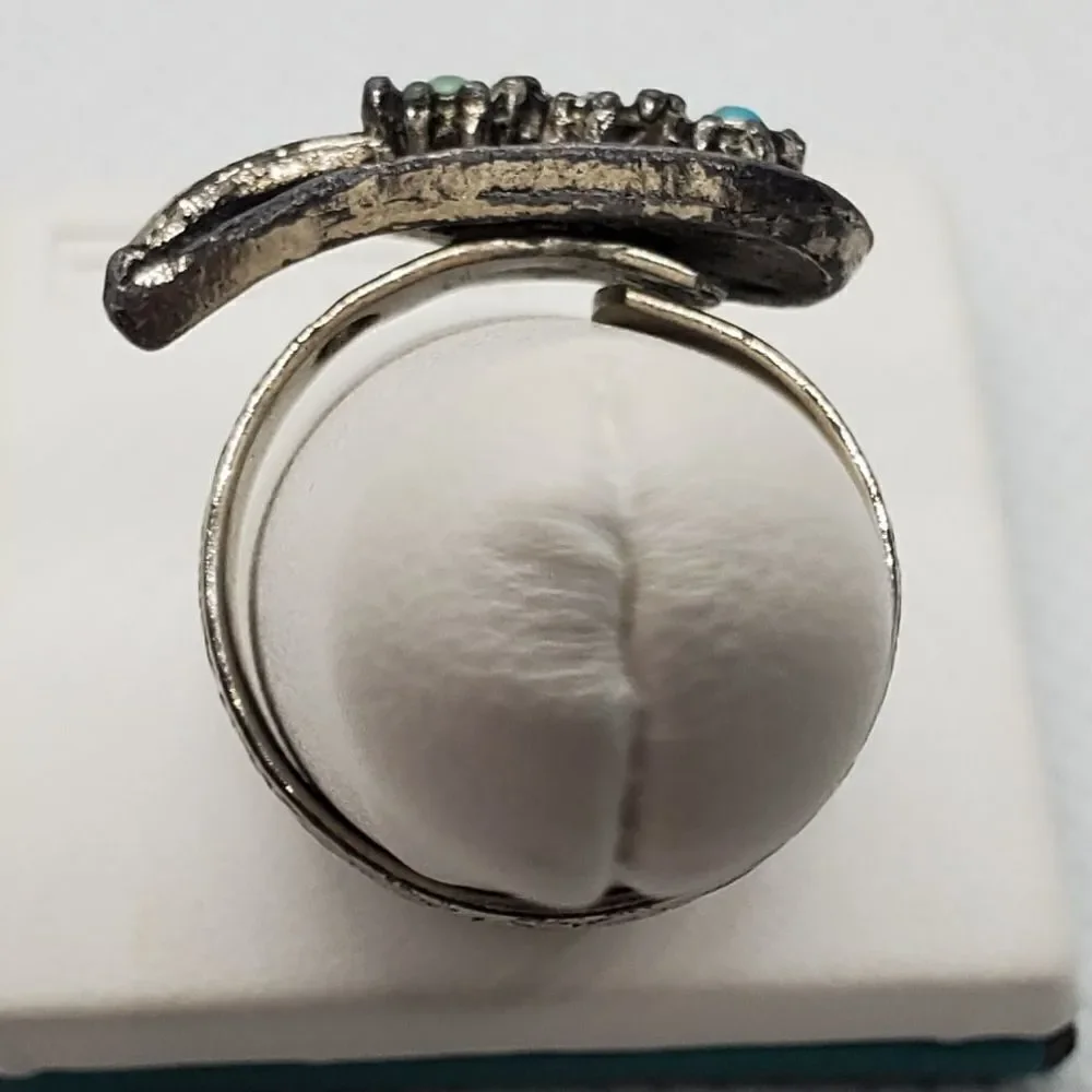 Adjustable Silver & Blue Leaf & Flower Ring